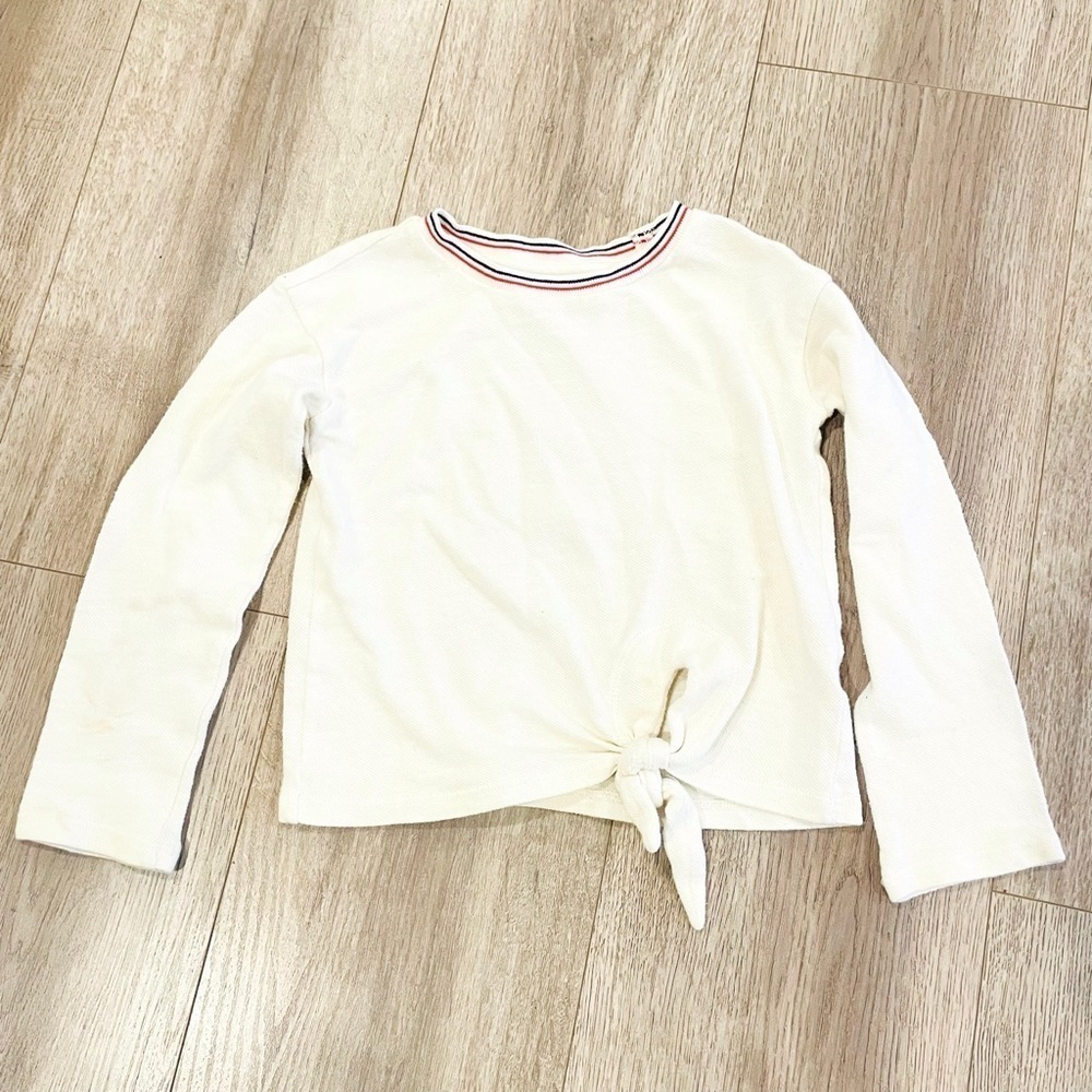 Harper Canyon Cream Stripe Crewneck Tie Hem Long Sleeve Pullover Top Girl’s 4